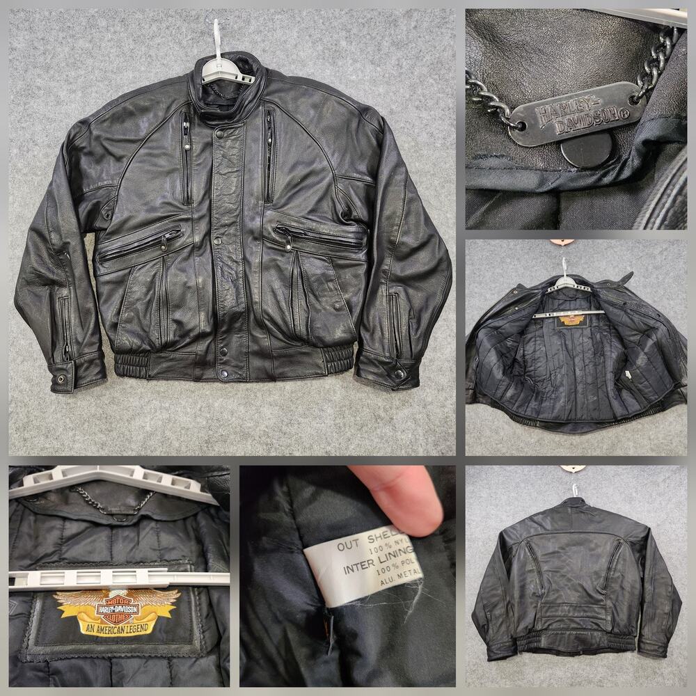Vintage‎ Harley-Davidson Jacket Mens 42 Leather Biker Motorcycle Quilted 90s